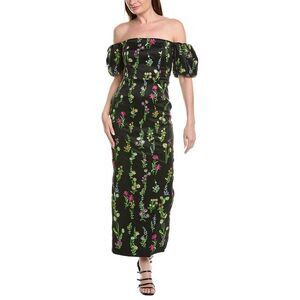 Milly Womens  Nira Bloom Embroidery Off The Shoulder Maxi Dress, Black